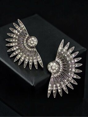 Funky Silver Fan Stud Earrings